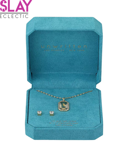 Cubic Zirconia Initial Pendant Necklace and Stud Earring Set