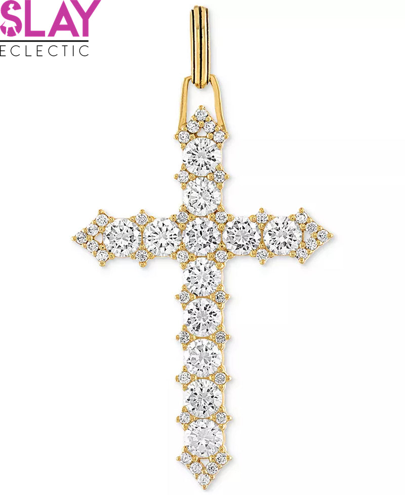 Radiant Faith: 14K Gold-Plated Sterling Silver Cubic Zirconia Cross Pendant for Men-Slay Eclectic