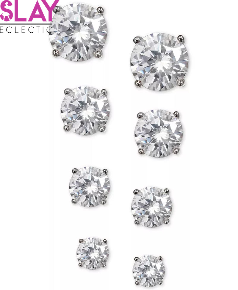 Giani Bernini Sterling Silver Graduated Cubic Zirconia Stud Earrings Set - Perfect For Multiple Piercings