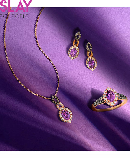 Enchanting Grape Amethyst & Diamond Halo Pendant Necklace in 14K Rose Gold-Slay Eclectic