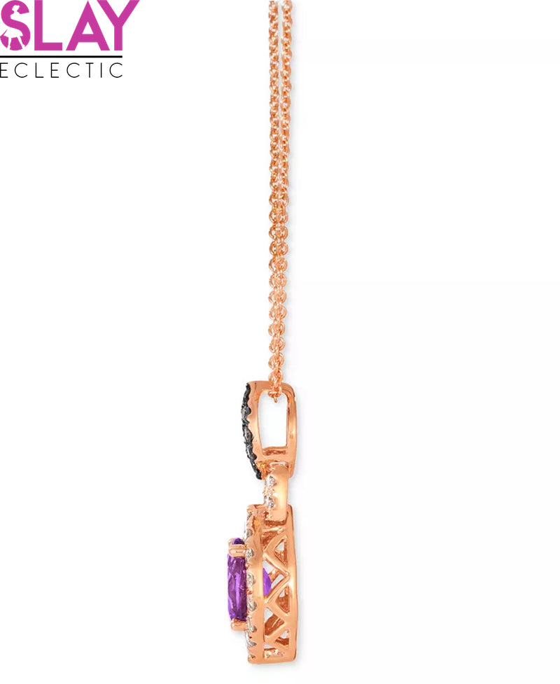 Enchanting Grape Amethyst & Diamond Halo Pendant Necklace in 14K Rose Gold-Slay Eclectic