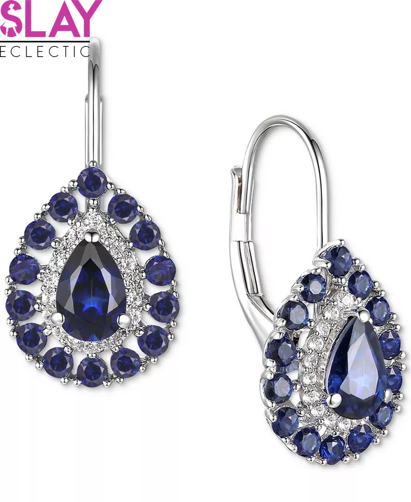 Sapphire (1-3/4 Ct. T.W.) & Diamond (1/6 Ct. T.W.) Teardrop Leverback Drop Earrings in 14K Gold (Also in Emerald and Ruby)