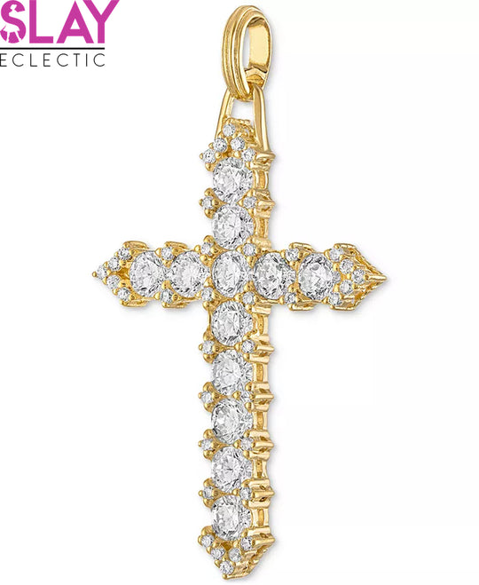 Radiant Faith: 14K Gold-Plated Sterling Silver Cubic Zirconia Cross Pendant for Men-Slay Eclectic