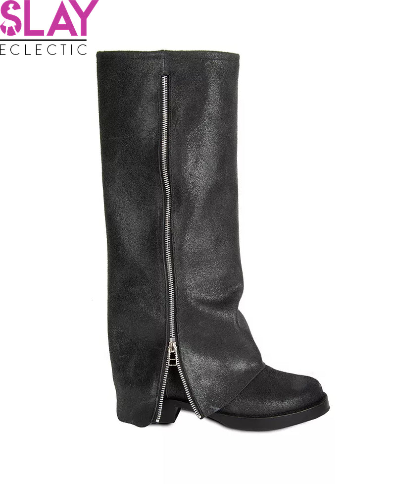 Dark Elegance Suede Leather Biker Boots-Slay Eclectic