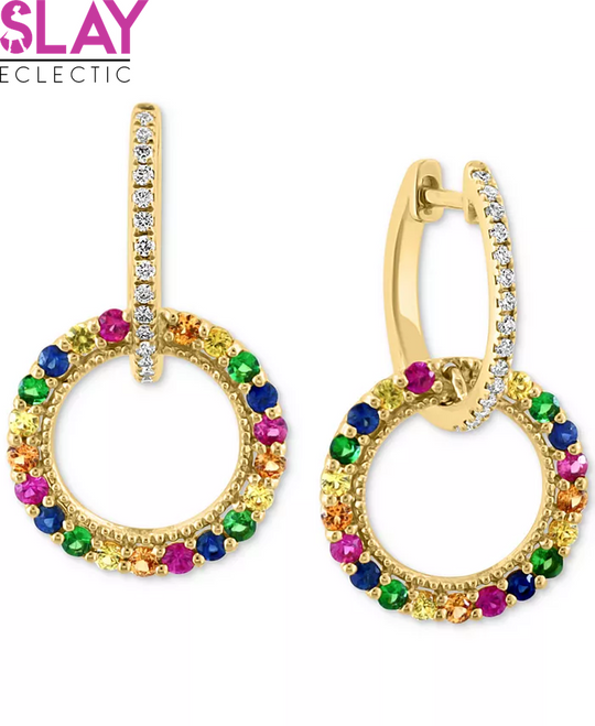 EFFYÂ® Multi-Gemstone (1-1/20 Ct. T.W.) & Diamond (1/8 Ct. T.W.) Circle Drop Earrings in 14K Gold-Plated Sterling Silver