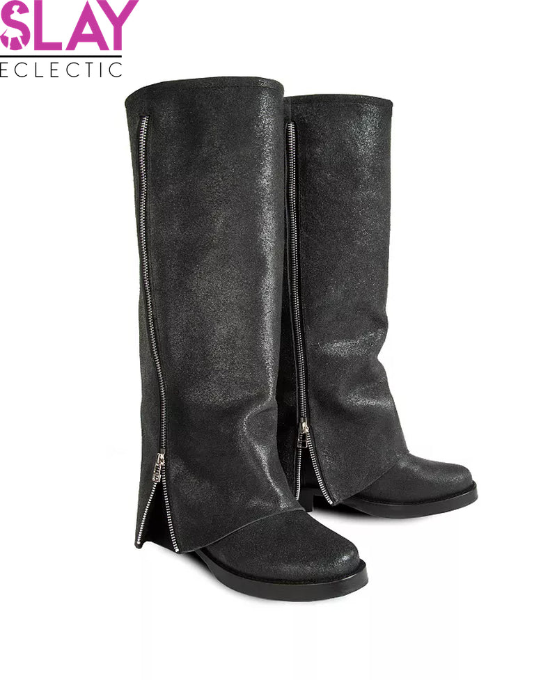 Dark Elegance Suede Leather Biker Boots-Slay Eclectic