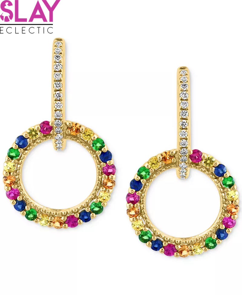 EFFYÂ® Multi-Gemstone (1-1/20 Ct. T.W.) & Diamond (1/8 Ct. T.W.) Circle Drop Earrings in 14K Gold-Plated Sterling Silver