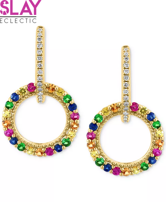 EFFYÂ® Multi-Gemstone (1-1/20 Ct. T.W.) & Diamond (1/8 Ct. T.W.) Circle Drop Earrings in 14K Gold-Plated Sterling Silver