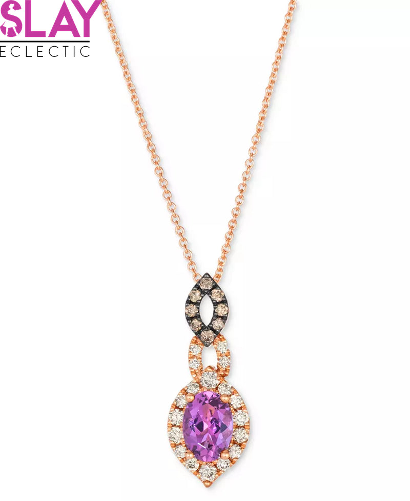 Enchanting Grape Amethyst & Diamond Halo Pendant Necklace in 14K Rose Gold-Slay Eclectic