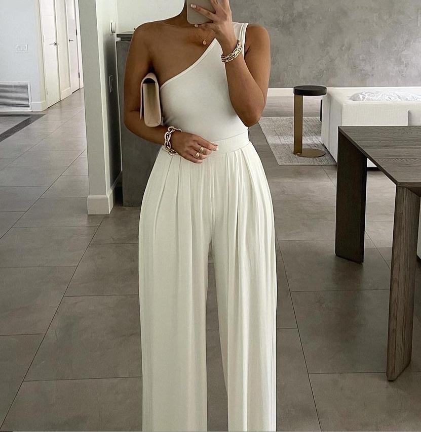 Web Star Asymmetric One Shoulder Jumpsuit - White-Slay Eclectic