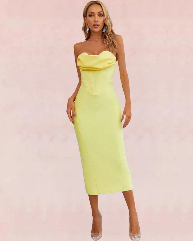 Zenith Sleeveless Bandage Midi Dress - Yellow | Slay Eclectic