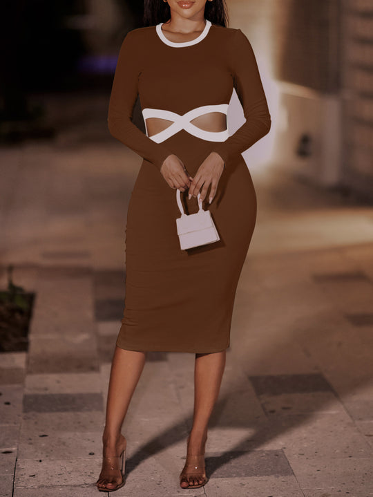 Daring Cutout Bandage Midi Dress - Brown