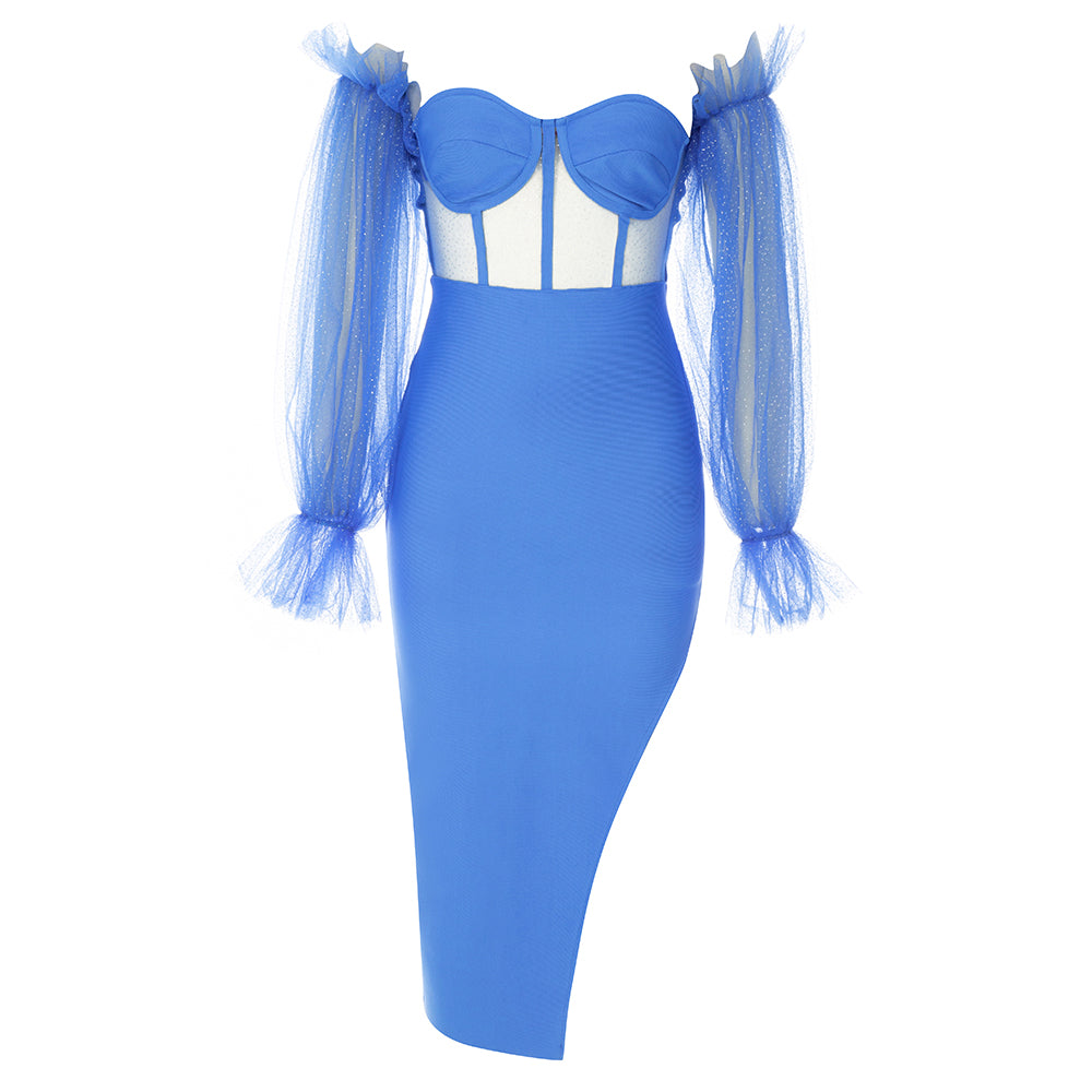 Lunar Lace Bodycon Midi Dress - Blue