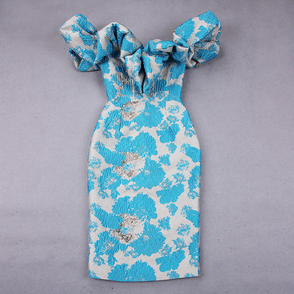 Jacquard Backless Midi Dress - Blue