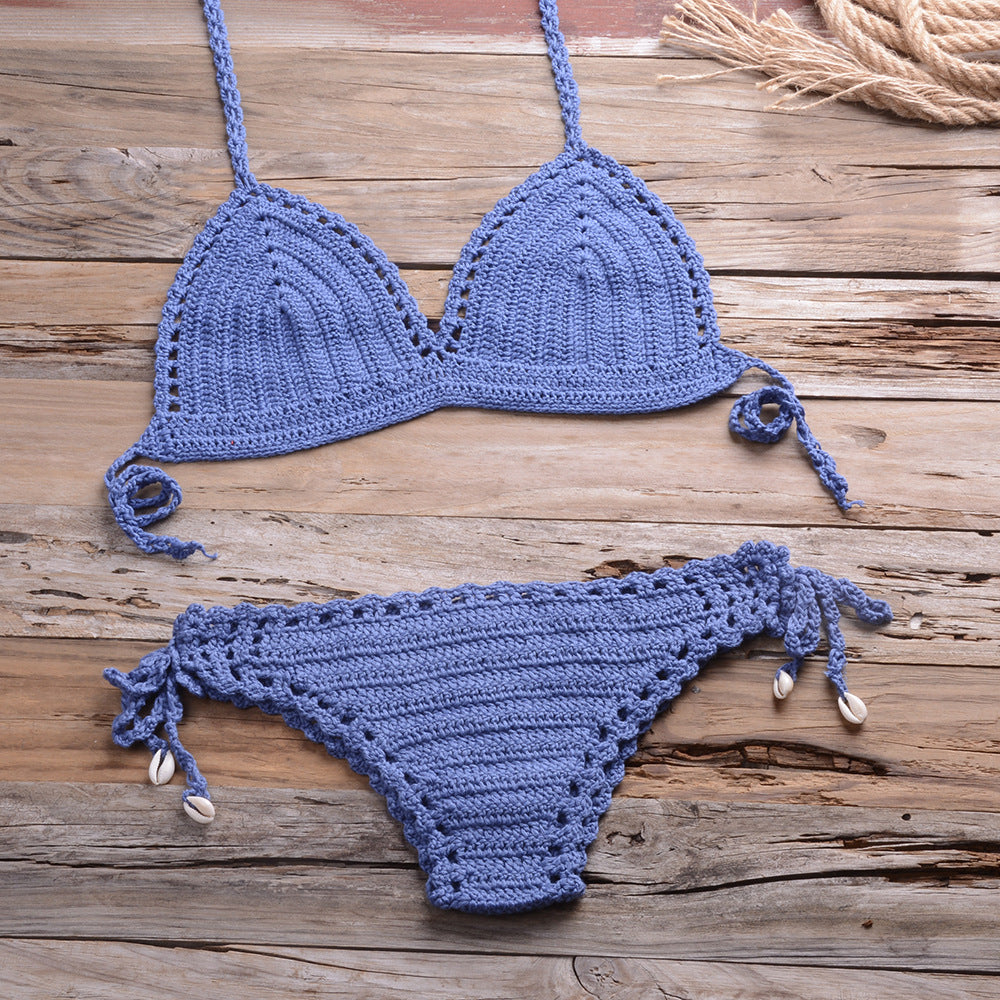 All-Matching Handmade Weaving Hollow Out Cutout Beach Women Split Bikini Swimsuit Shell Shorts Suit** (**please see shipping policy)