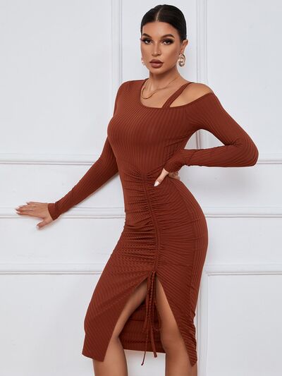 Cozy Wrap Bandage Midi Dress - Brown