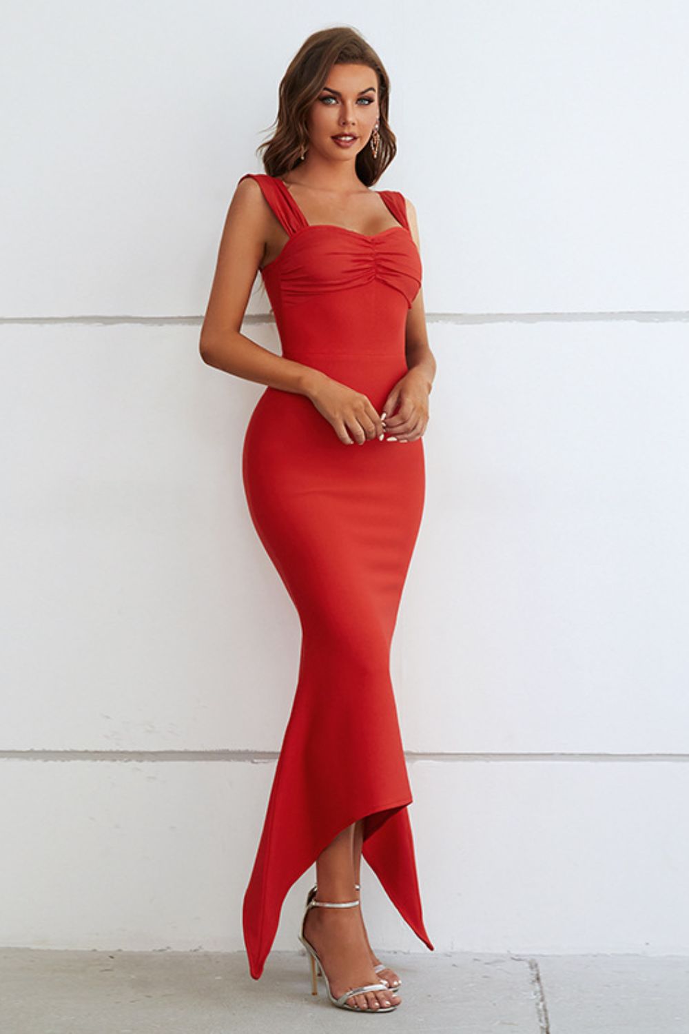 Drape Bodycon Maxi Dress - Red