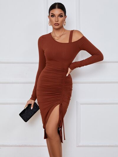 Cozy Wrap Bandage Midi Dress - Brown