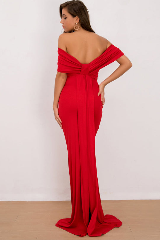 Crest Off-Shoulder Maxi Dress - Red