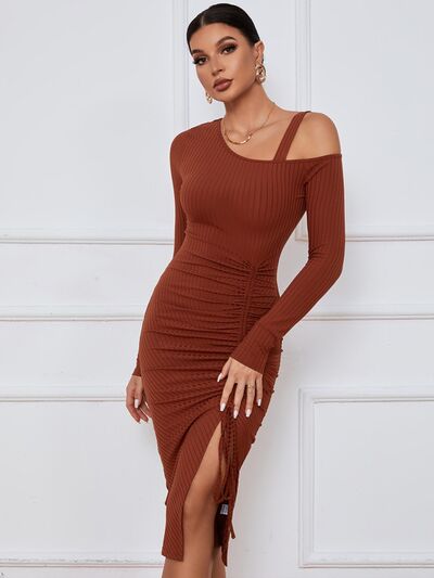 Cozy Wrap Bandage Midi Dress - Brown