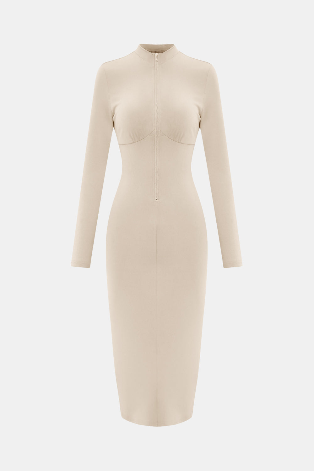 Pursuit Chic Bodycon Midi Dress - Beige