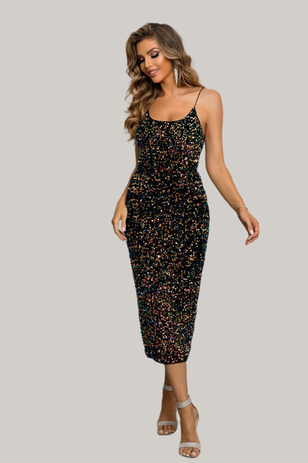 Sequin Spaghetti Strap Slit Dress-Slay Eclectic