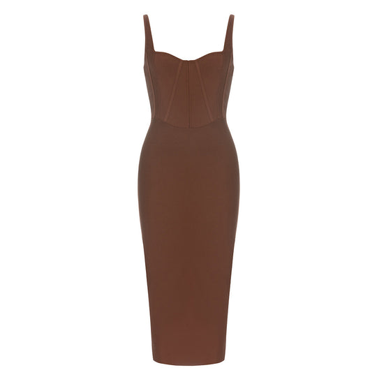 Seductive Bandage Midi Dress - Brown