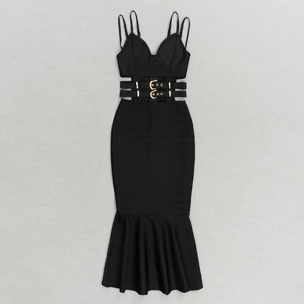 Fern Bandage Midi Dress - Black