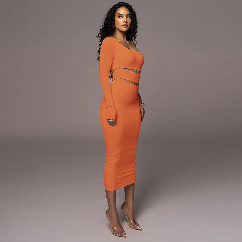 Mosaic Cutout Bandage Midi Dress - Orange