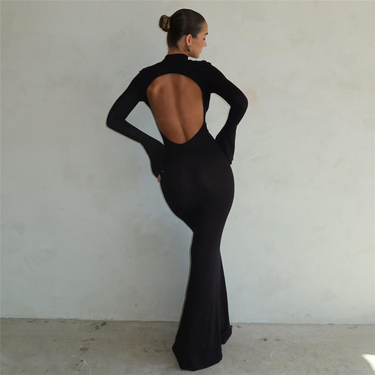 Empress Backless Bodycon Maxi Dress - Black