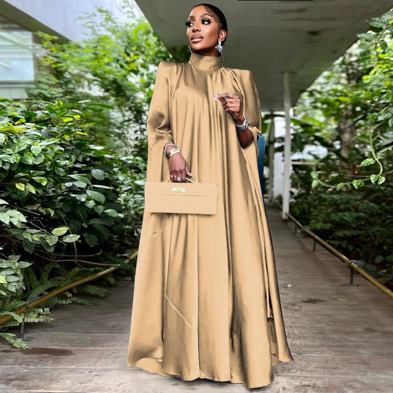 Women Wear High Collar Loose Large Swing Djellaba Satin Dress Women Clothing-Slay Eclectic