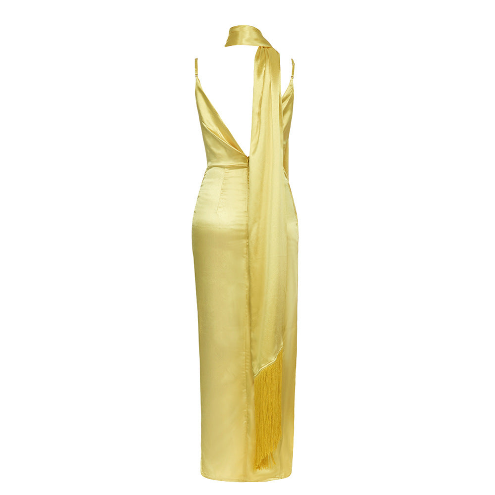 Satin Siren Maxi Dress - Yellow