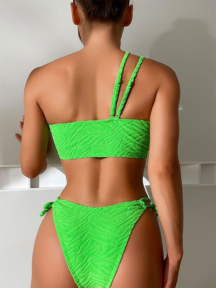 Swimsuit Striped One Shoulder Bikini Sexy High Waist Solid Color Split Swimsuit Women