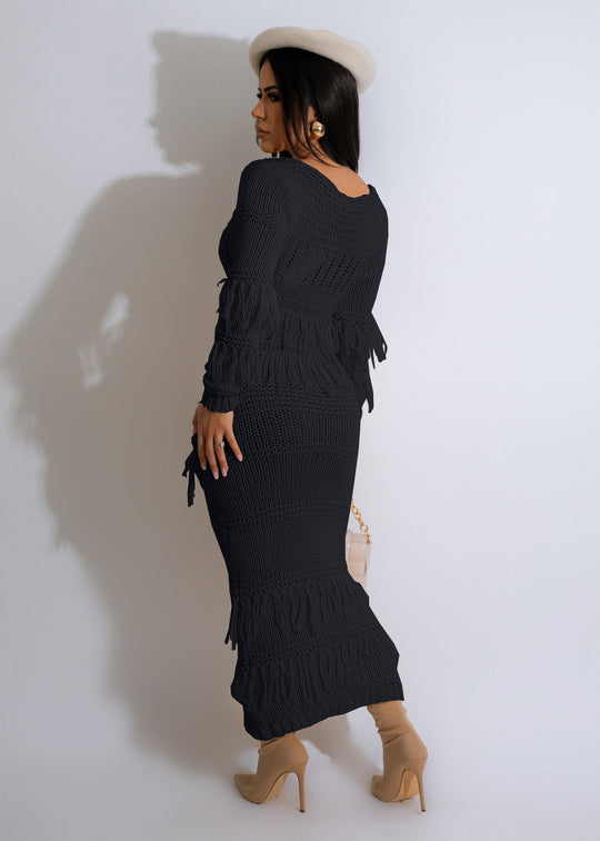 Winter Romantic Knitted Sexy Fringe Sweater Dress