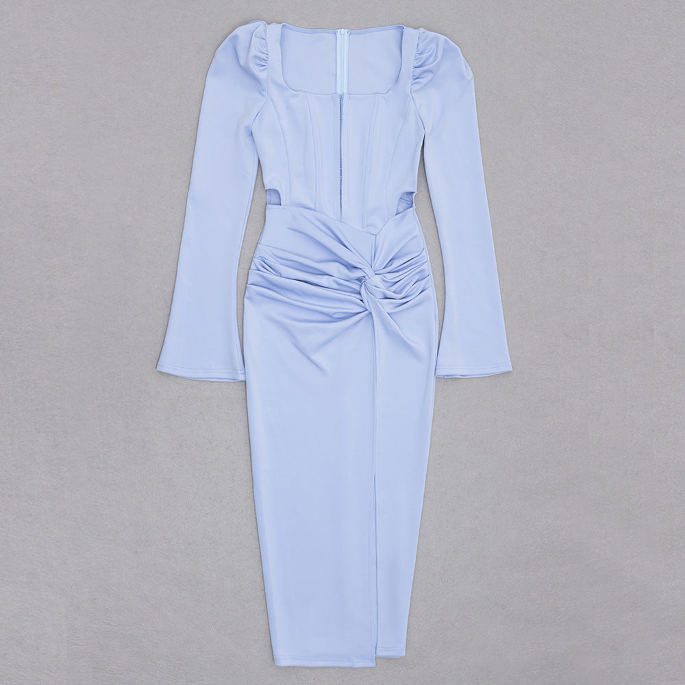 Vintage Echo Bodycon Midi Dress - Blue