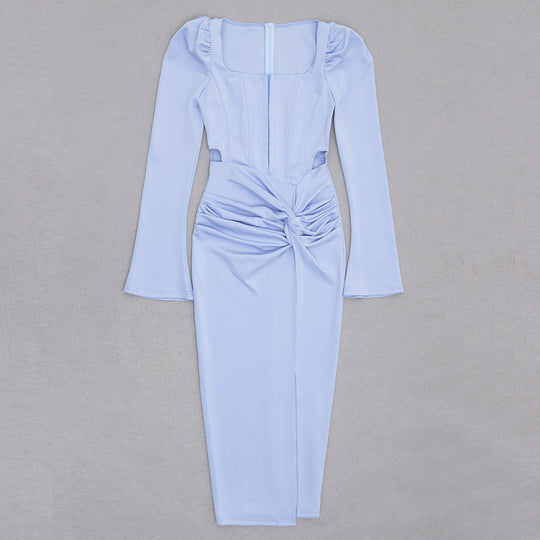 Vintage Echo Bodycon Midi Dress - Blue