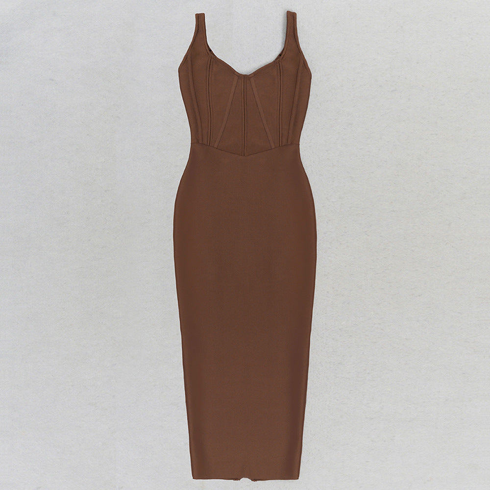 Seductive Bandage Midi Dress - Brown