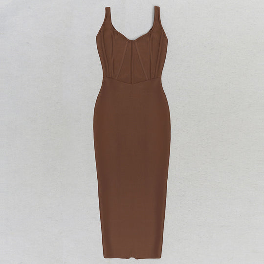 Seductive Bandage Midi Dress - Brown