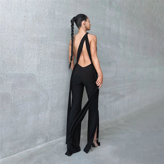 Svelte Sensation Halter Neck Backless Jumpsuit - Black