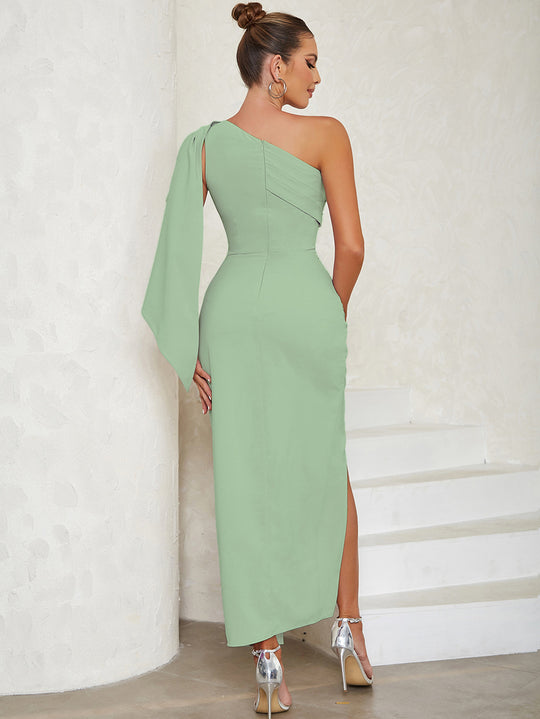 Sage One-Shoulder Bandage Maxi Dress - Green