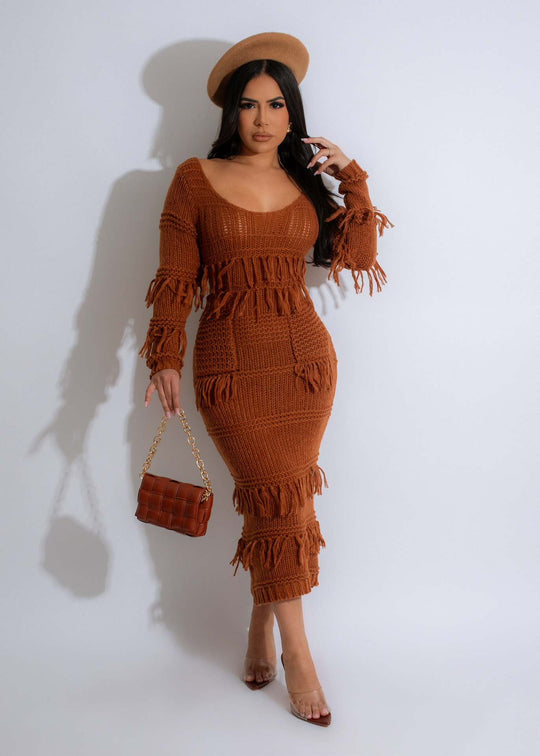 Winter Romantic Knitted Sexy Fringe Sweater Dress