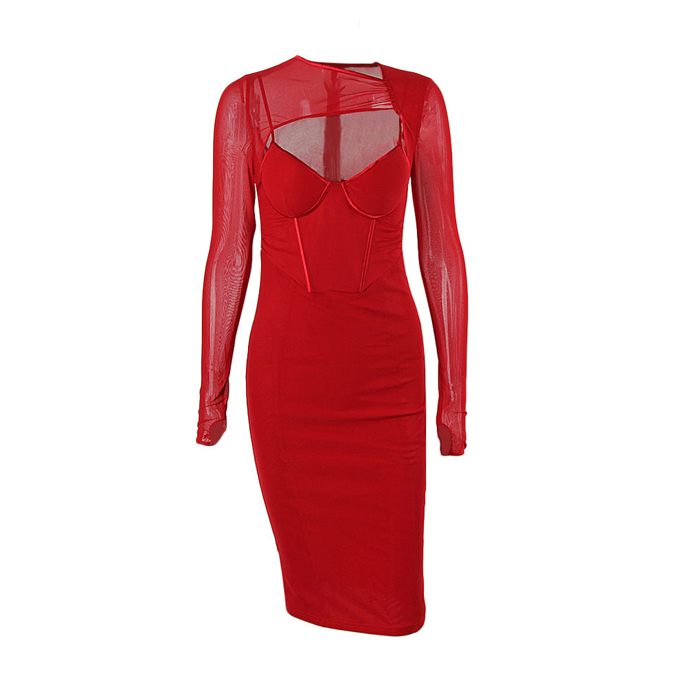 Vortex Bandage Midi Dress - Red