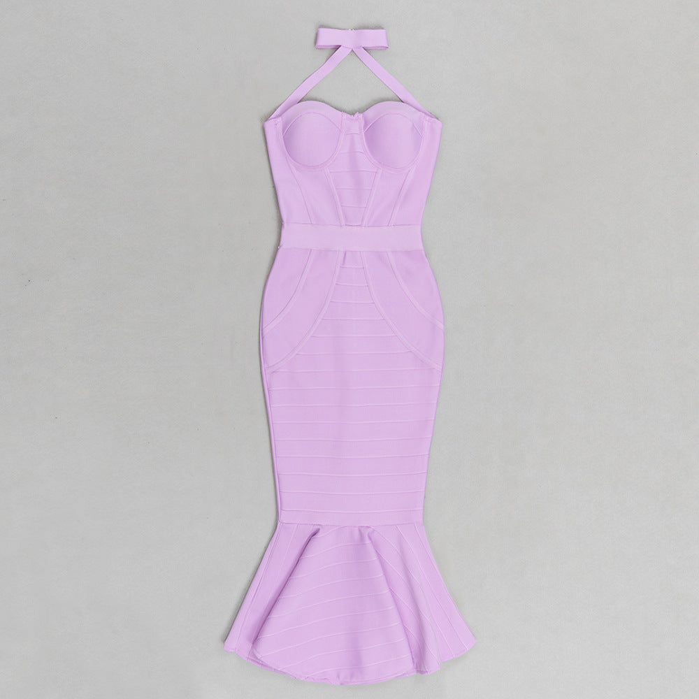 Fishtail Bandage Midi Dress - Pink