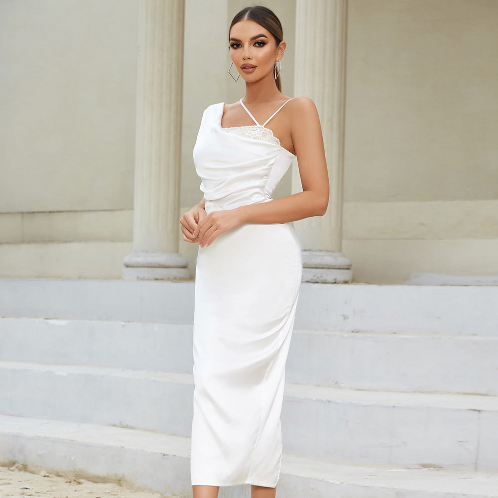 Mist One-Shoulder Bandage Midi Dress - White