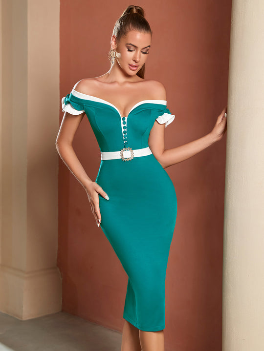 Silhouette Bandage Midi Dress - Green