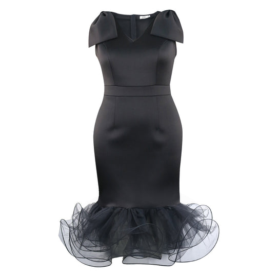 V Neck Sleeveless Bow Dress Designer Model Mesh Dress** (**please see shipping policy)-Slay Eclectic