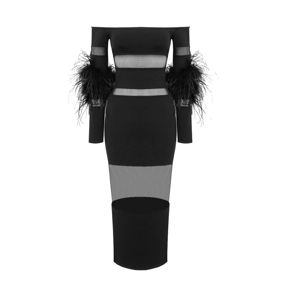 Aetherial Plume Bandage Maxi Dress - Black** (**please see shipping policy)