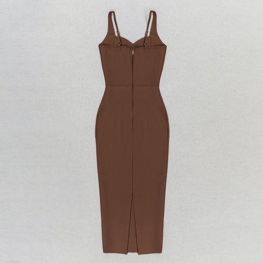 Seductive Bandage Midi Dress - Brown