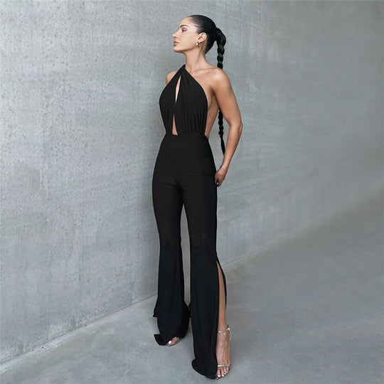 Svelte Sensation Halter Neck Backless Jumpsuit - Black