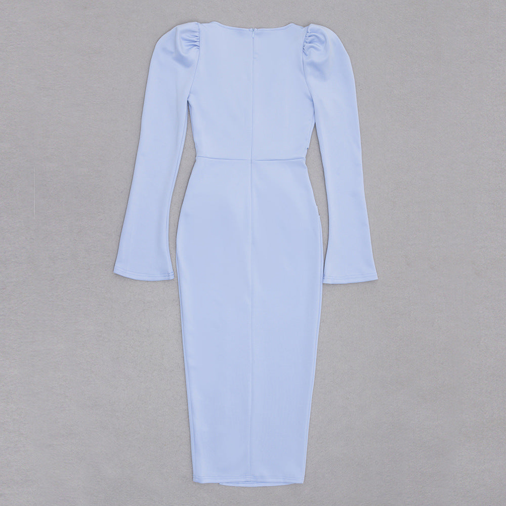 Vintage Echo Bodycon Midi Dress - Blue